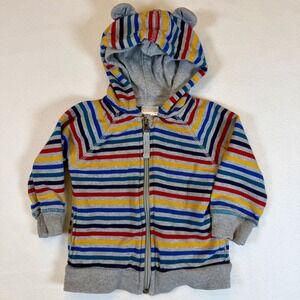 Hanna Andersson Striped Hoodie with Ears 18-24 months Gray Blue Green Yellow